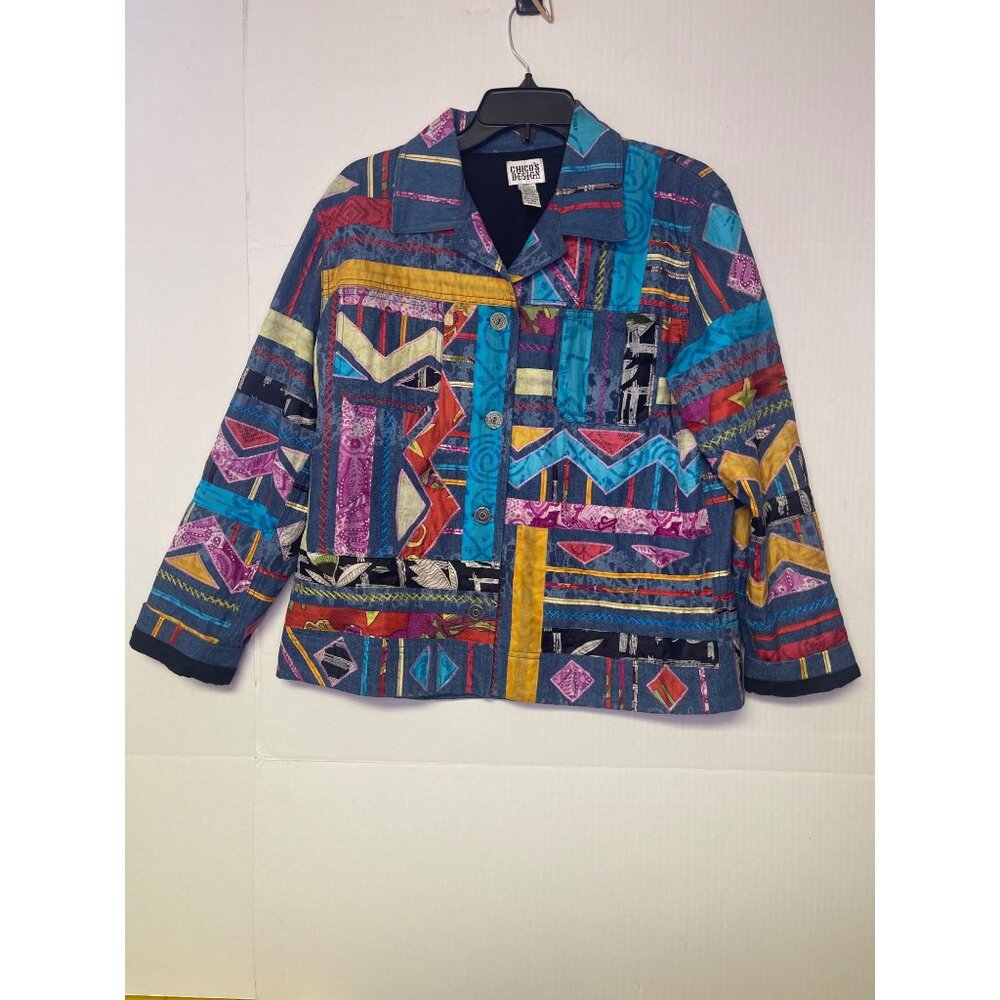Chicos Design womens 2 Multicolor Patchwork Button Jacket Cotton silk lining